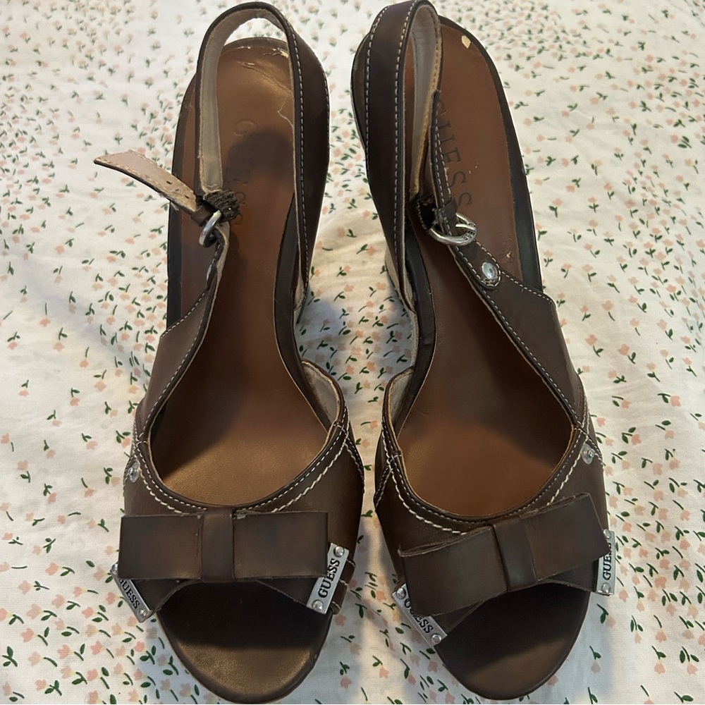 Guess Dark Brown Bow Slingback Heels